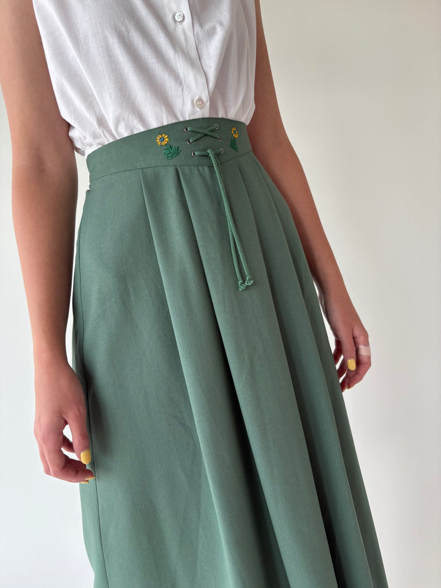 Fustă vintage din pânză cu talie ultra marcată înaltă forest green