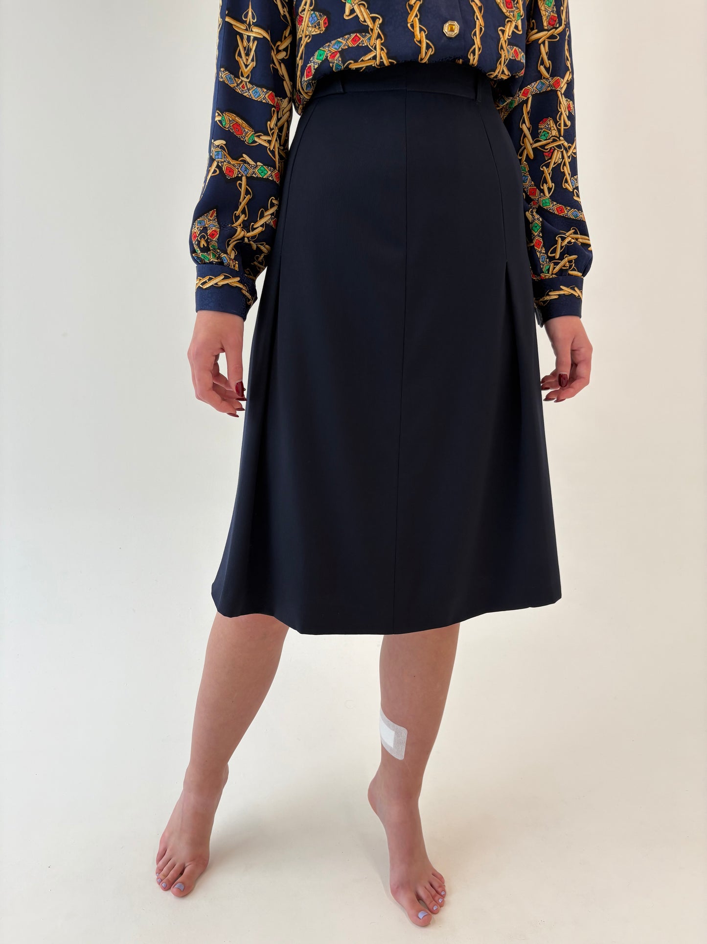 Fustă vintage Navy italiana în croi A-line din lana pura extrafina