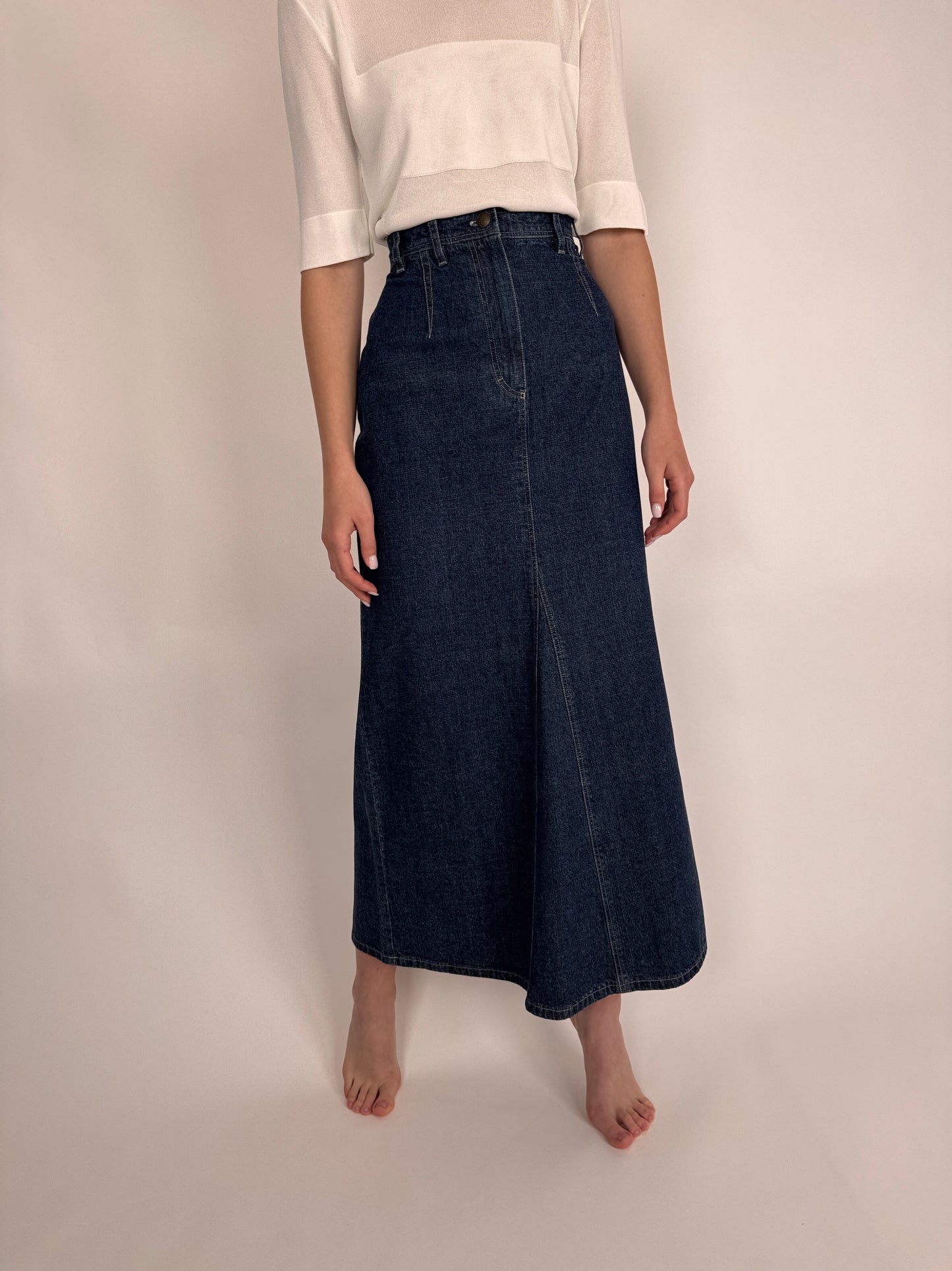 Fustă maxi din jeans dark wash cu talie înaltă marcată