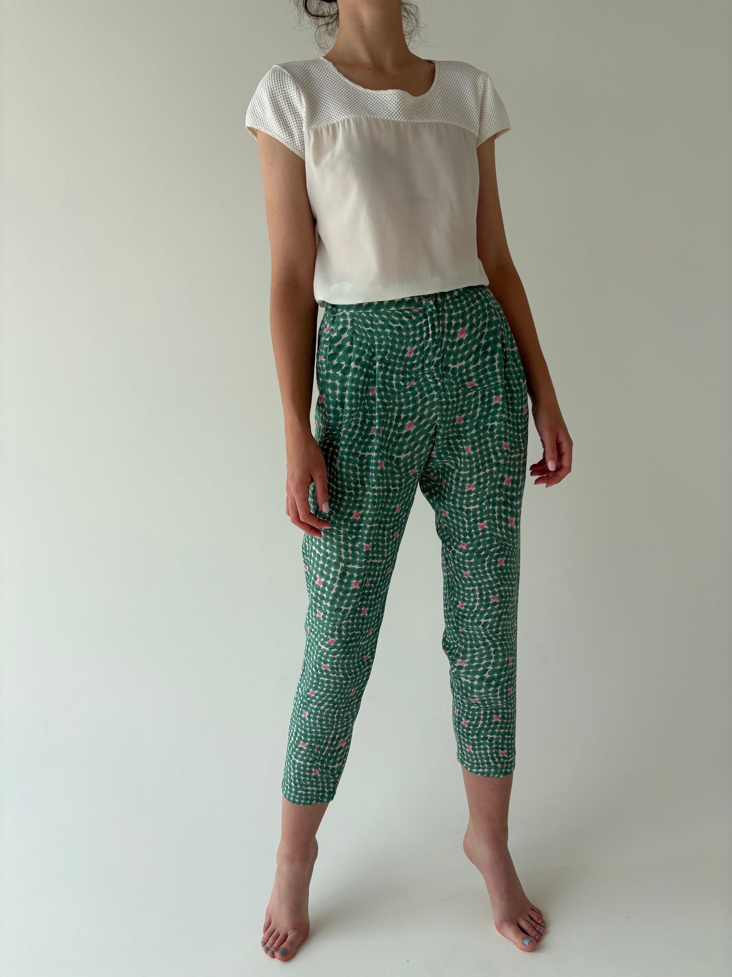 Pantaloni petite de brand premium italian din mătase naturală