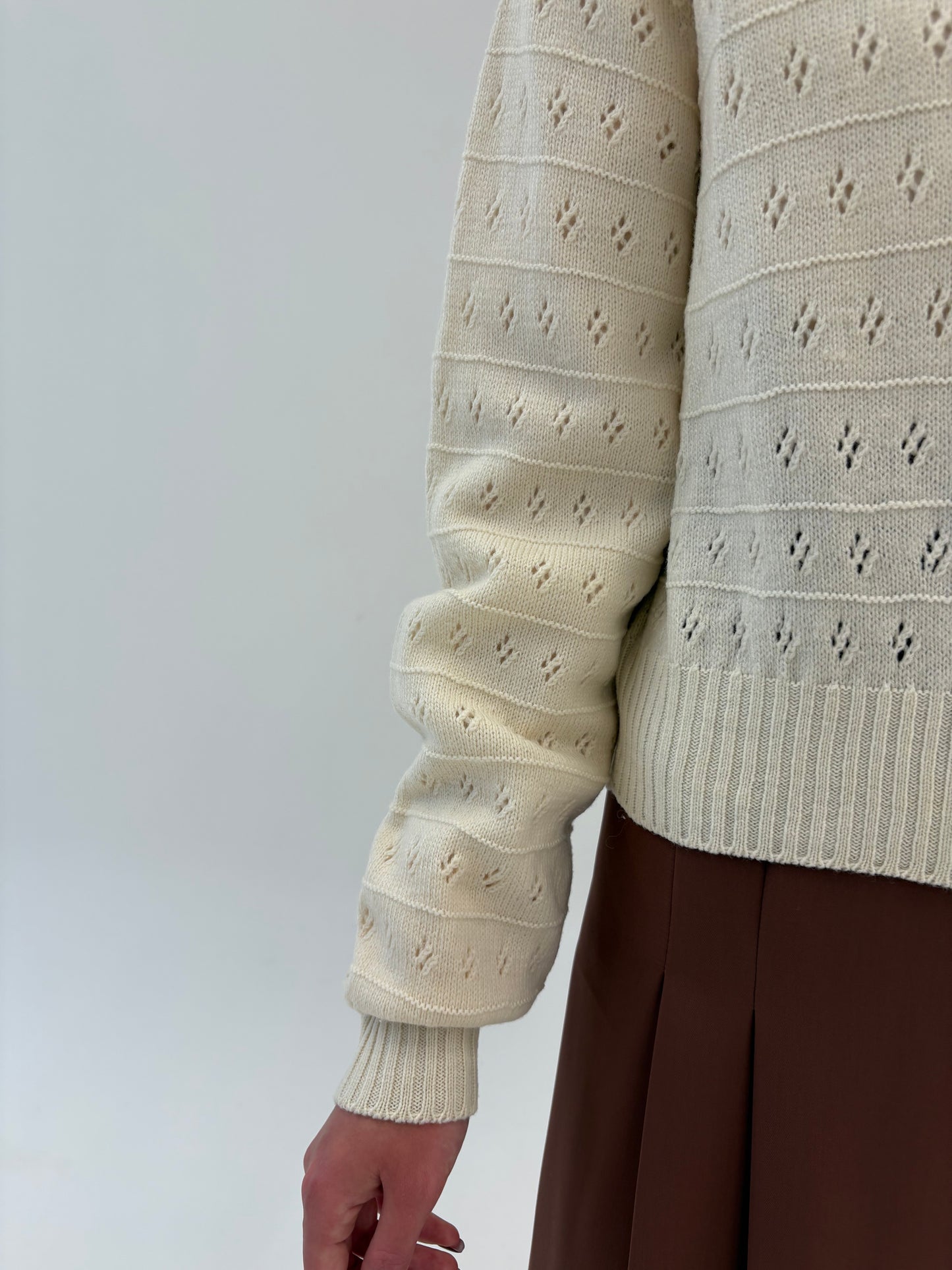 Cardigan vintage tall butter white din lana extrafina de gramaj mare