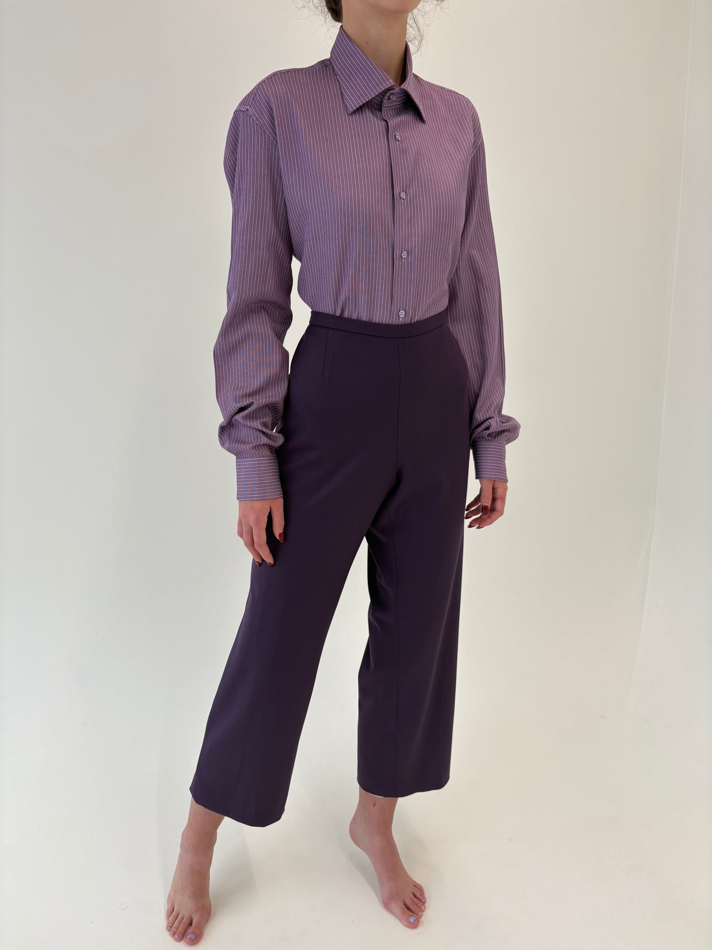 Pantaloni italienești eggplant din lana extrafina confort