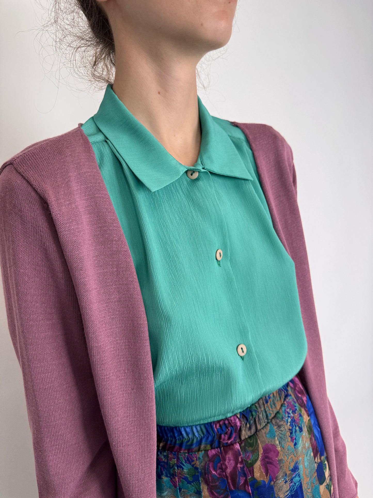 Cardigan de vară old rose pink din jerse foarte subțire