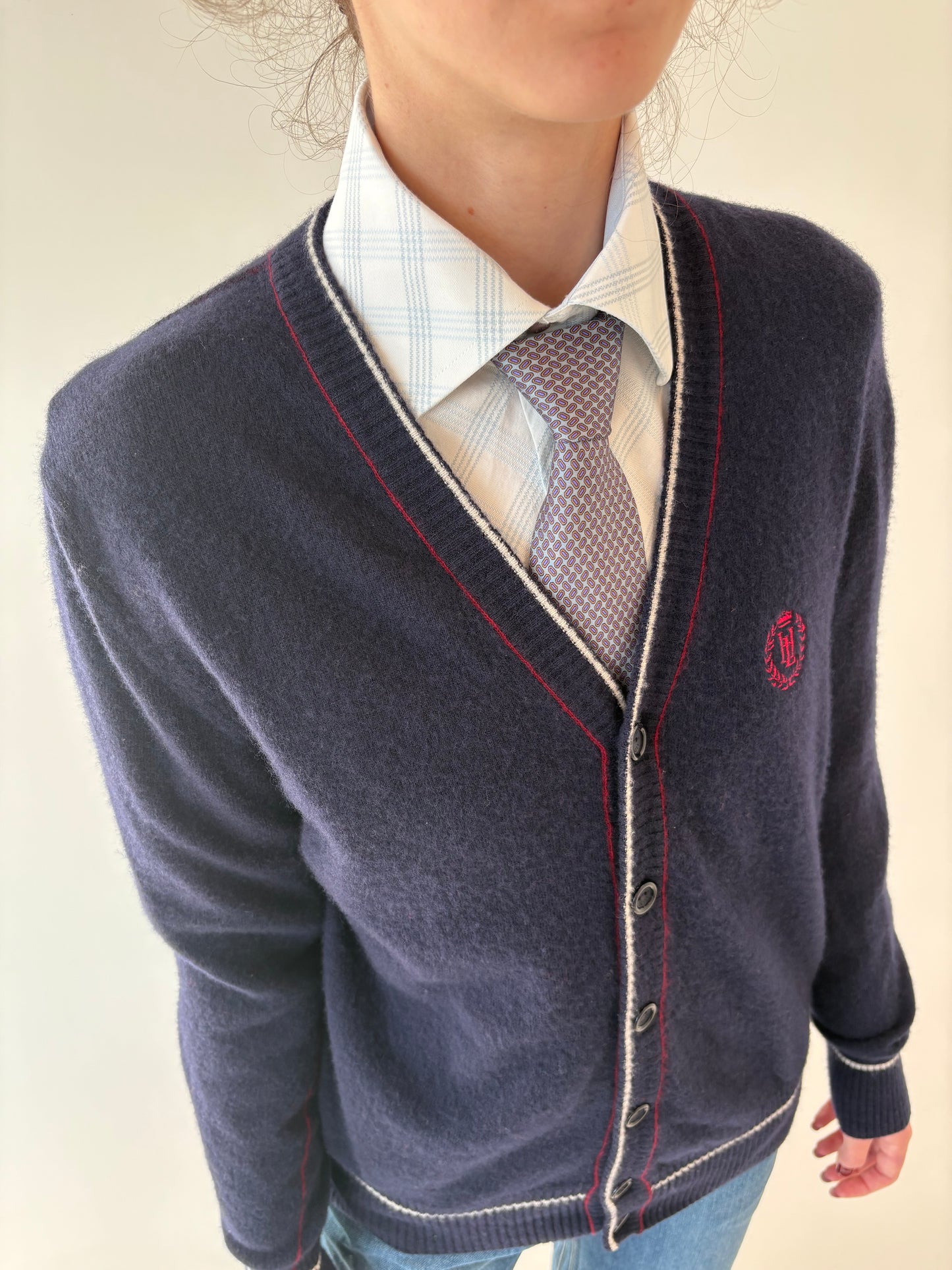 Cardigan Navy din lana merino extrafina de gramaj mare
