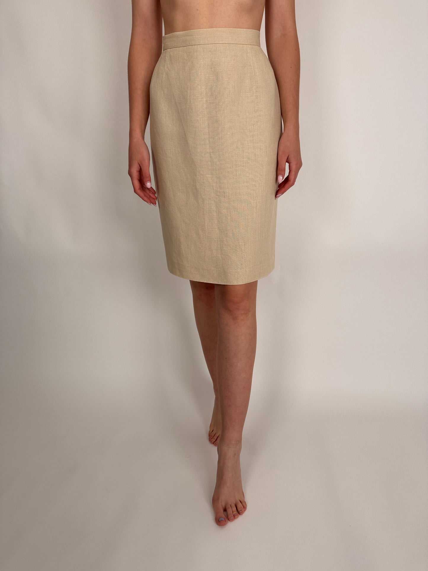 Fustă Valentino beige din în cu talie ultra înaltă marcată