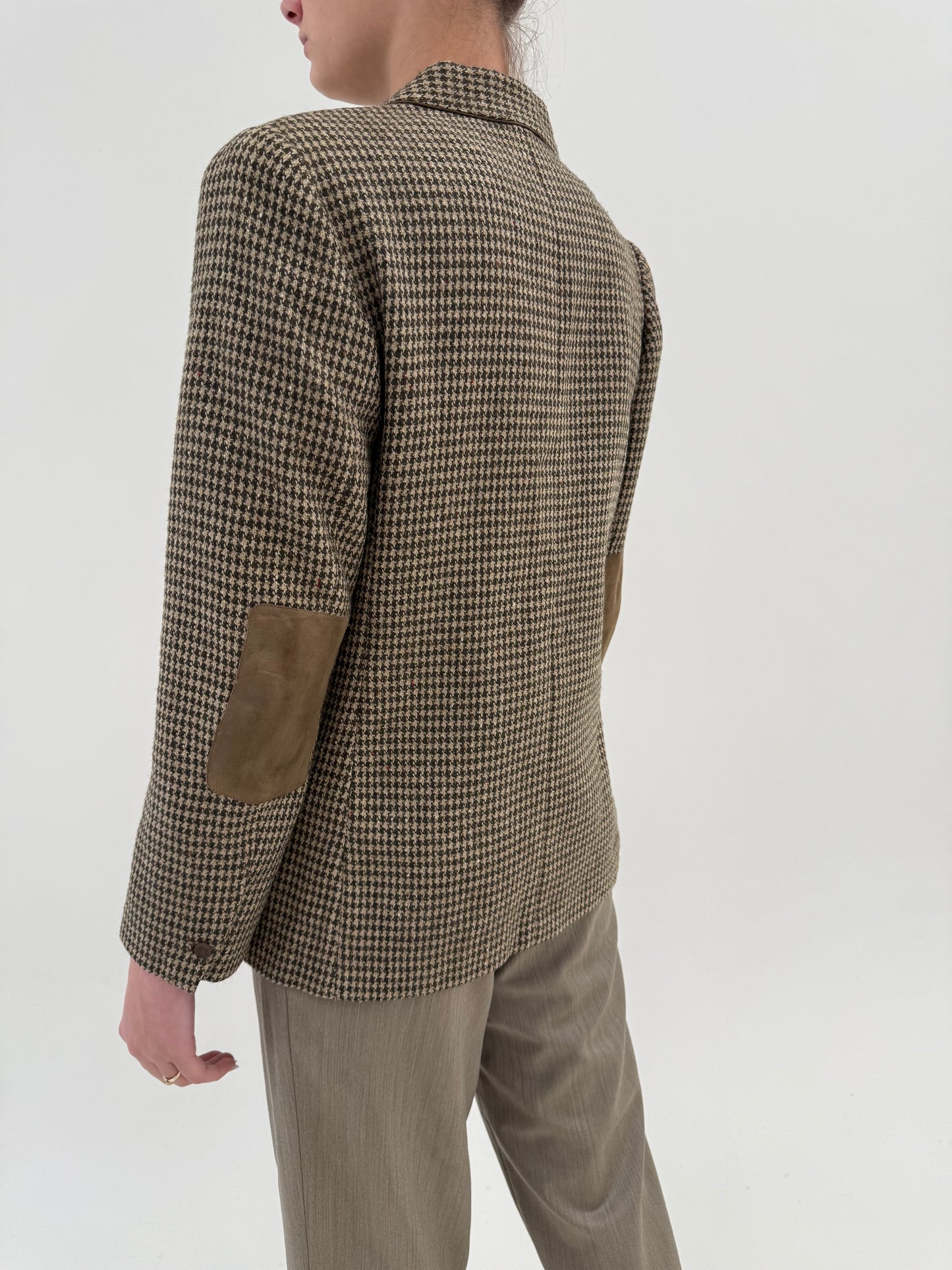 Sacou de brand luxury Les Copains din tweed de lana pied de coq camel cu kaki