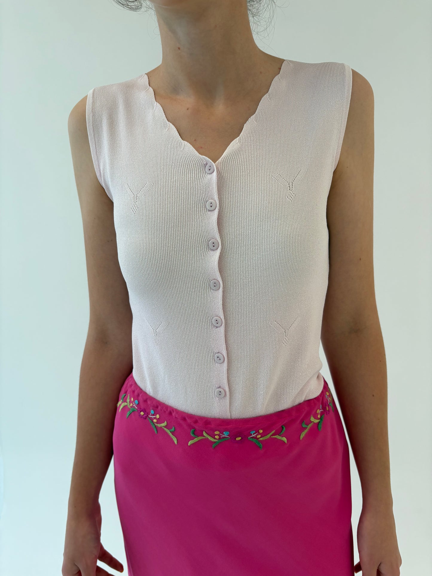Top light powder pink ușor cambrat din jerse de vară