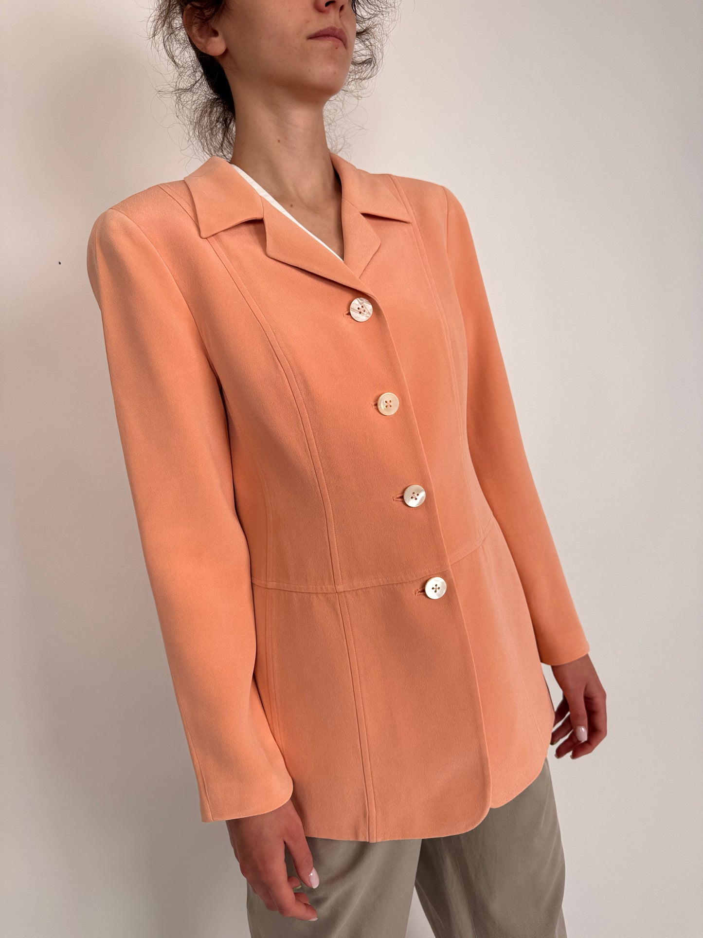 Sacou salmon orange din mătase naturală
