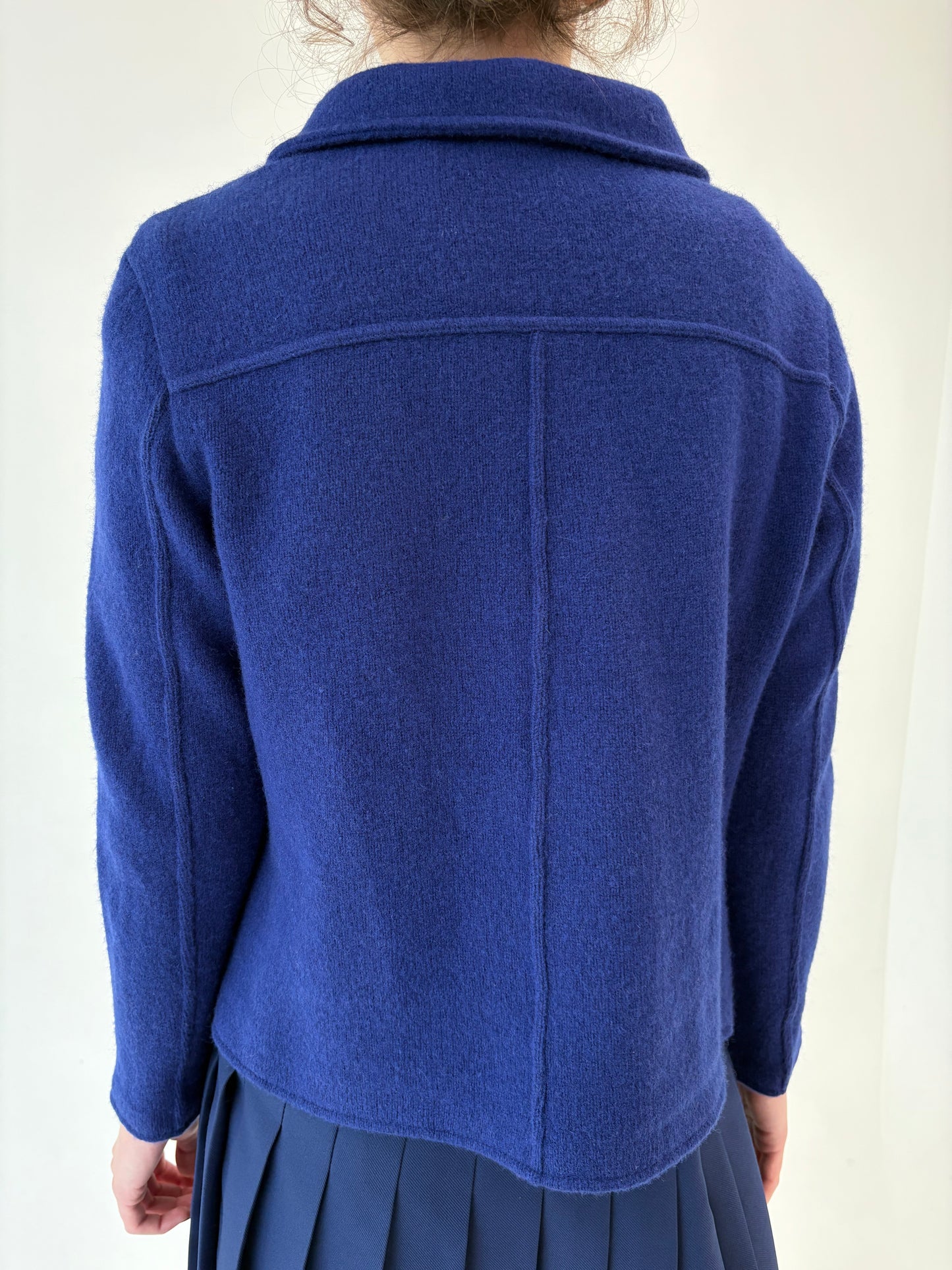 Sacou cambrat albastru cerneală de brand luxury vintage din lana merino