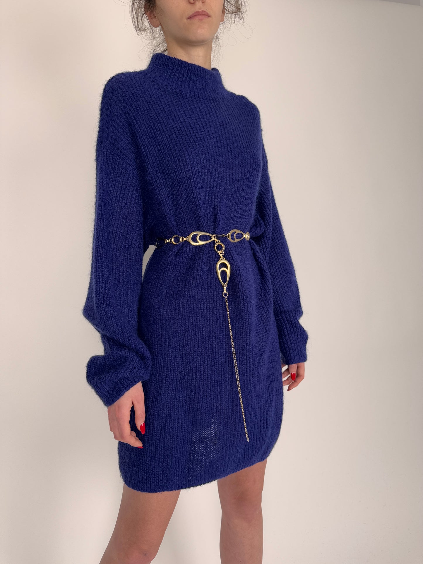 Rochie tip Maleta nashville blue din mix extrafin de lana și baby mohair