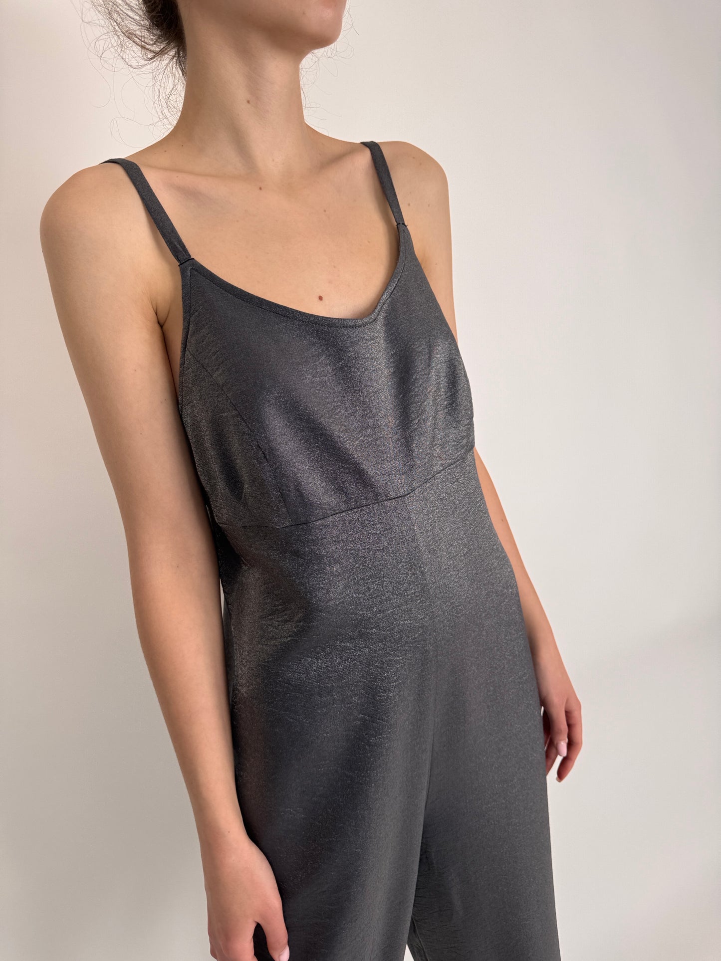 Salopetă cu talie ultra înaltă silver gray ușor paletă