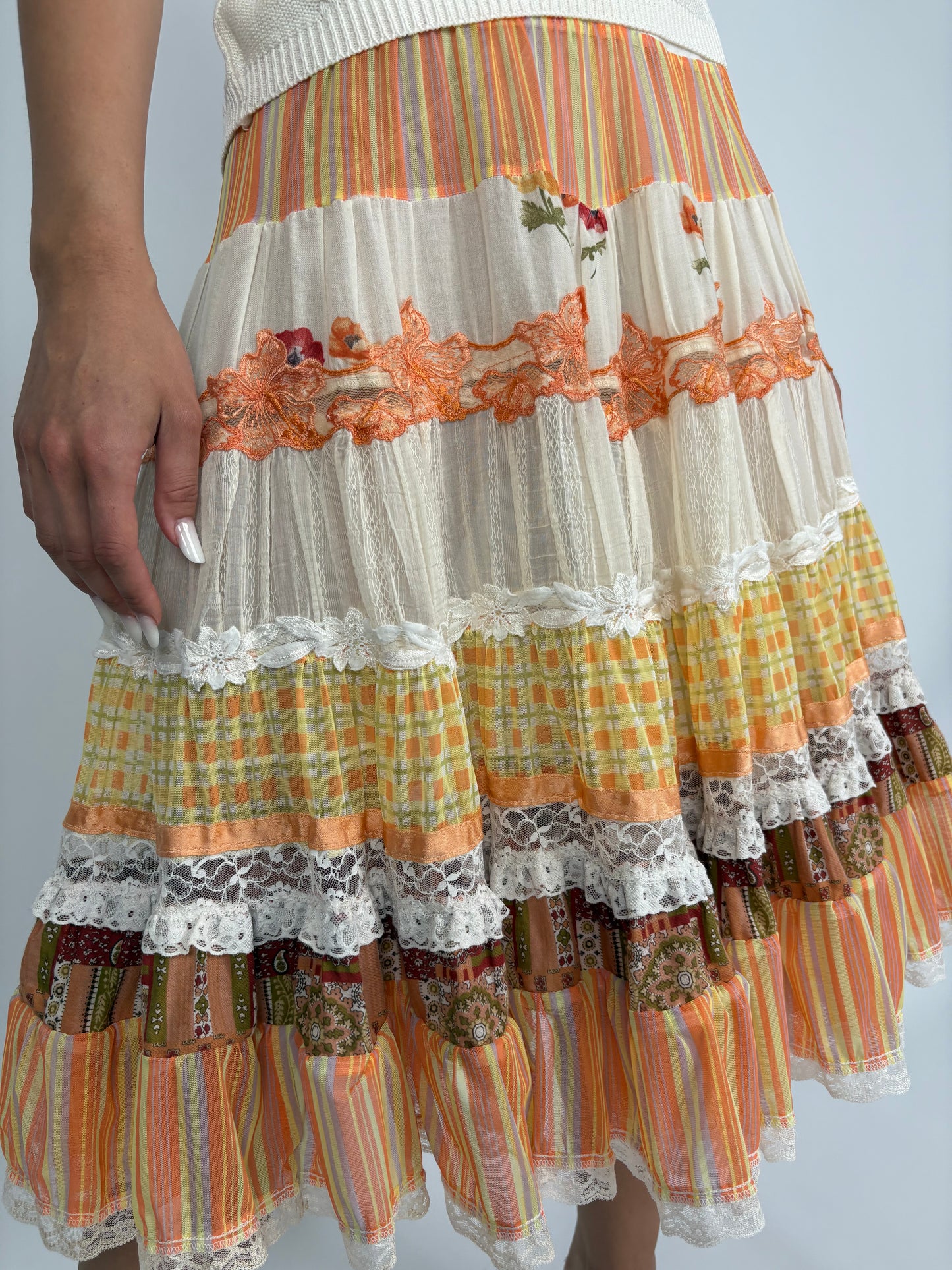 Fustă vintage extrem de amplă cu tehnica patchwork