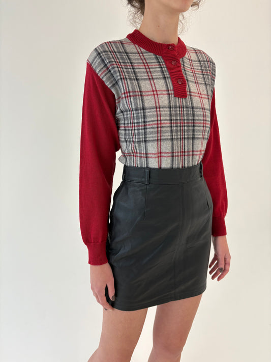 Fustă din piele naturală moale cu talie ultra înaltă marcată