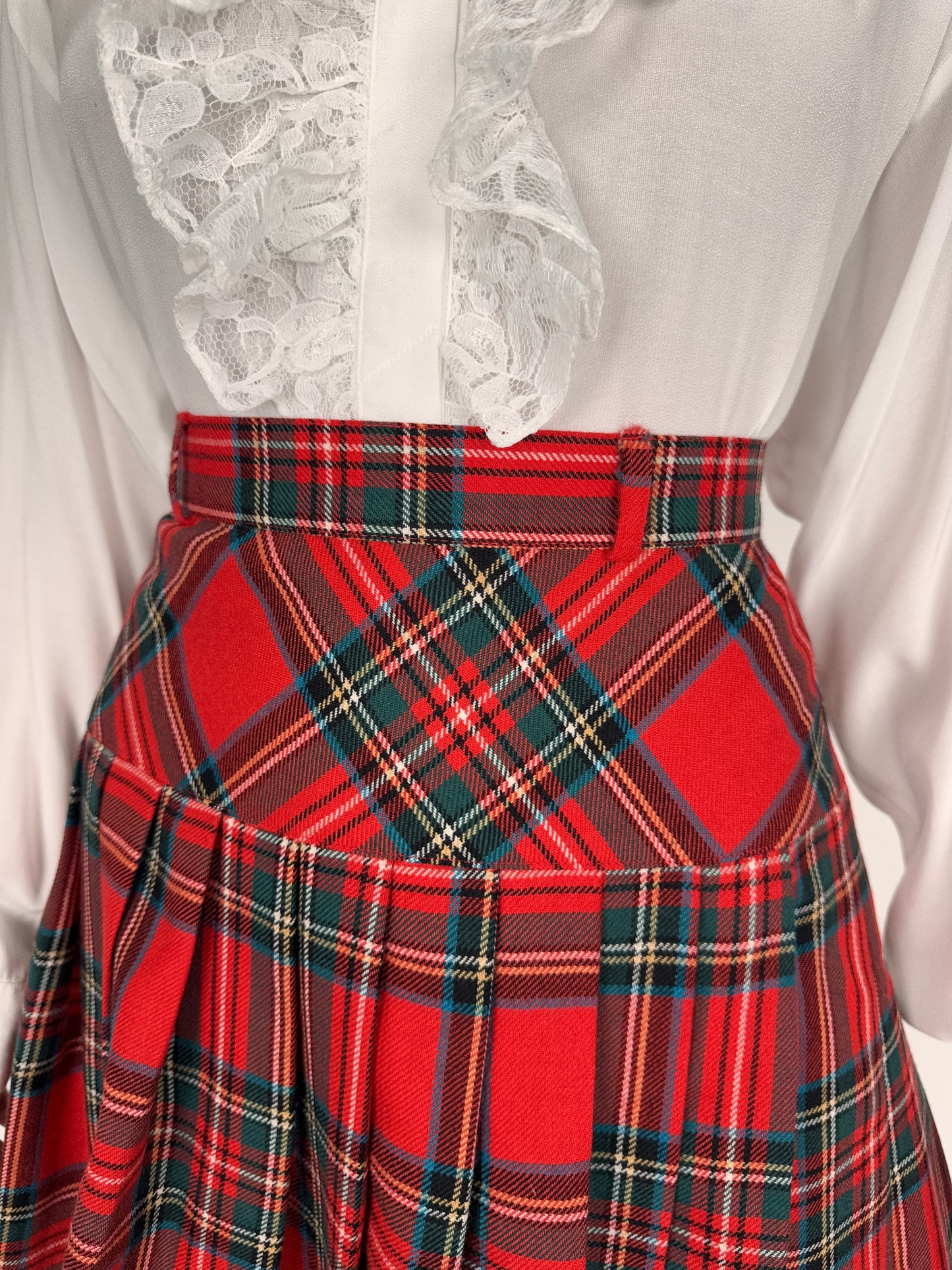 Fustă plisată cu talie ultra înaltă din Tartan de lana extrafina