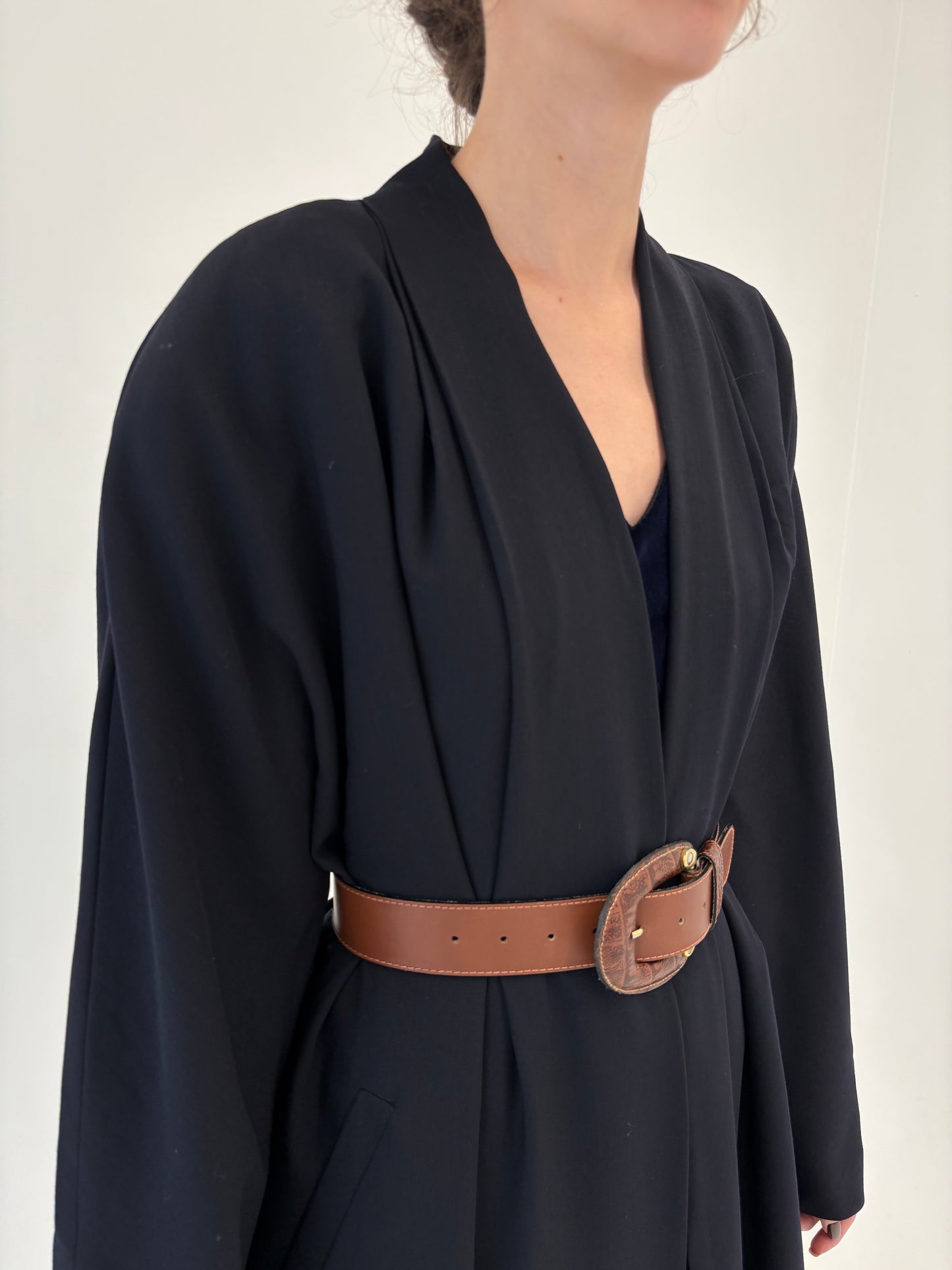 Pardesiu vintage în stil Balenciaga din lana extrafina Navy blue