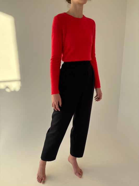 Pantaloni de brand super premium cu talie ultra înaltă și pense din lana extrafina