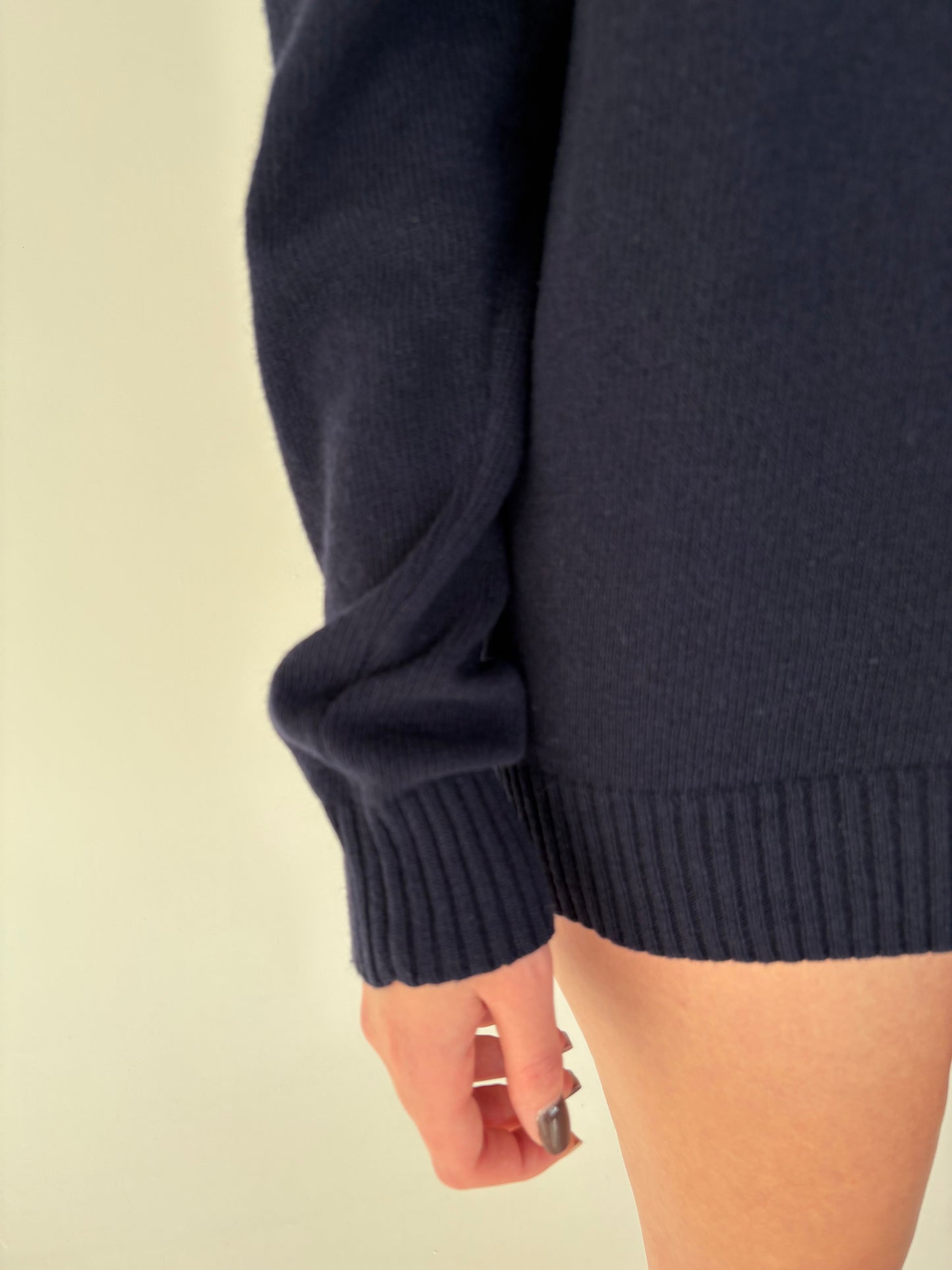 Pulover Navy polo 80% lana merino extrafina plină de gramaj mare
