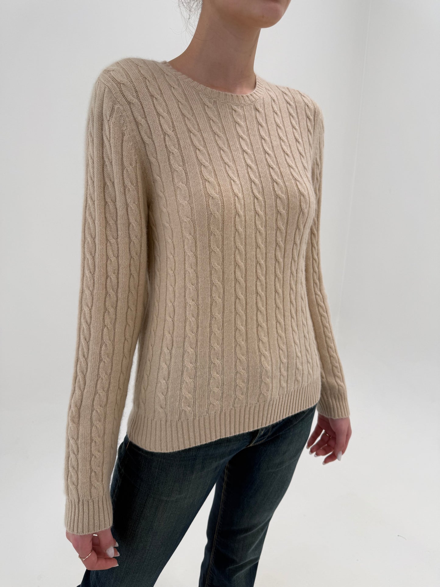 Pulover Ralph Lauren din cașmir The Iconic cable knit light camel