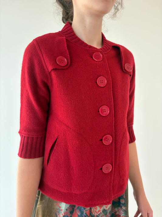 Jacheta dark cherry red din boiled wool de brand super premium italian