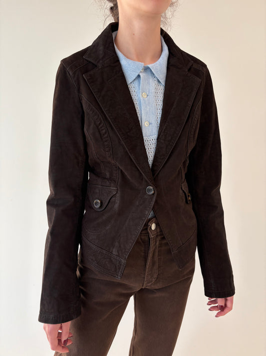 Geacă tall din piele naturală în croi ușor cambrat chocolate brown