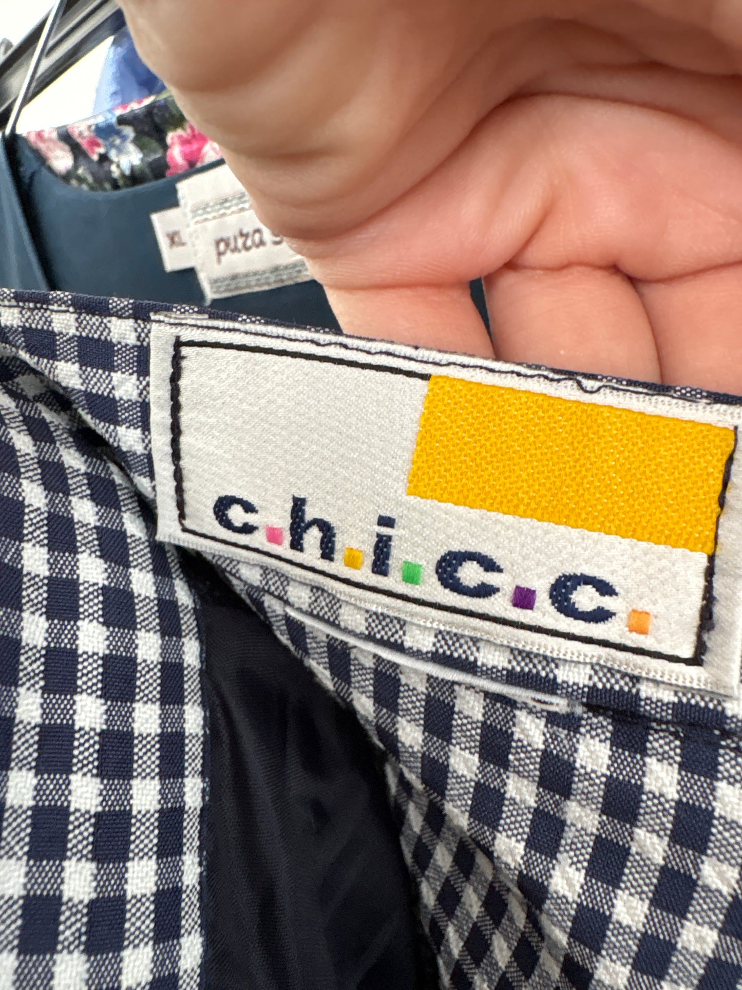 Pantaloni gingham confort din seersucker cu talie ultra înaltă elastică