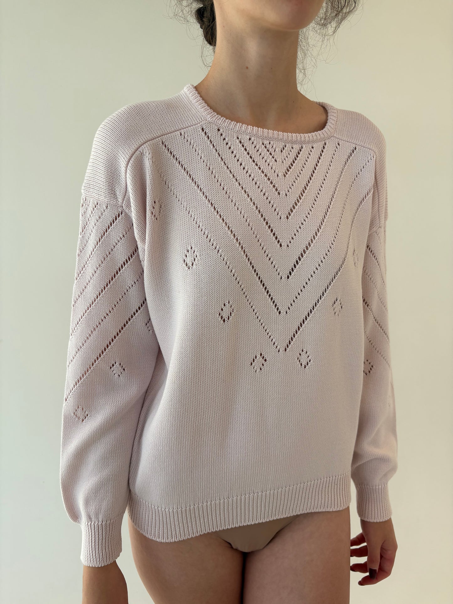 Pulover de brand luxury de tricotaje Italian powder pink din bumbac de gramaj mare