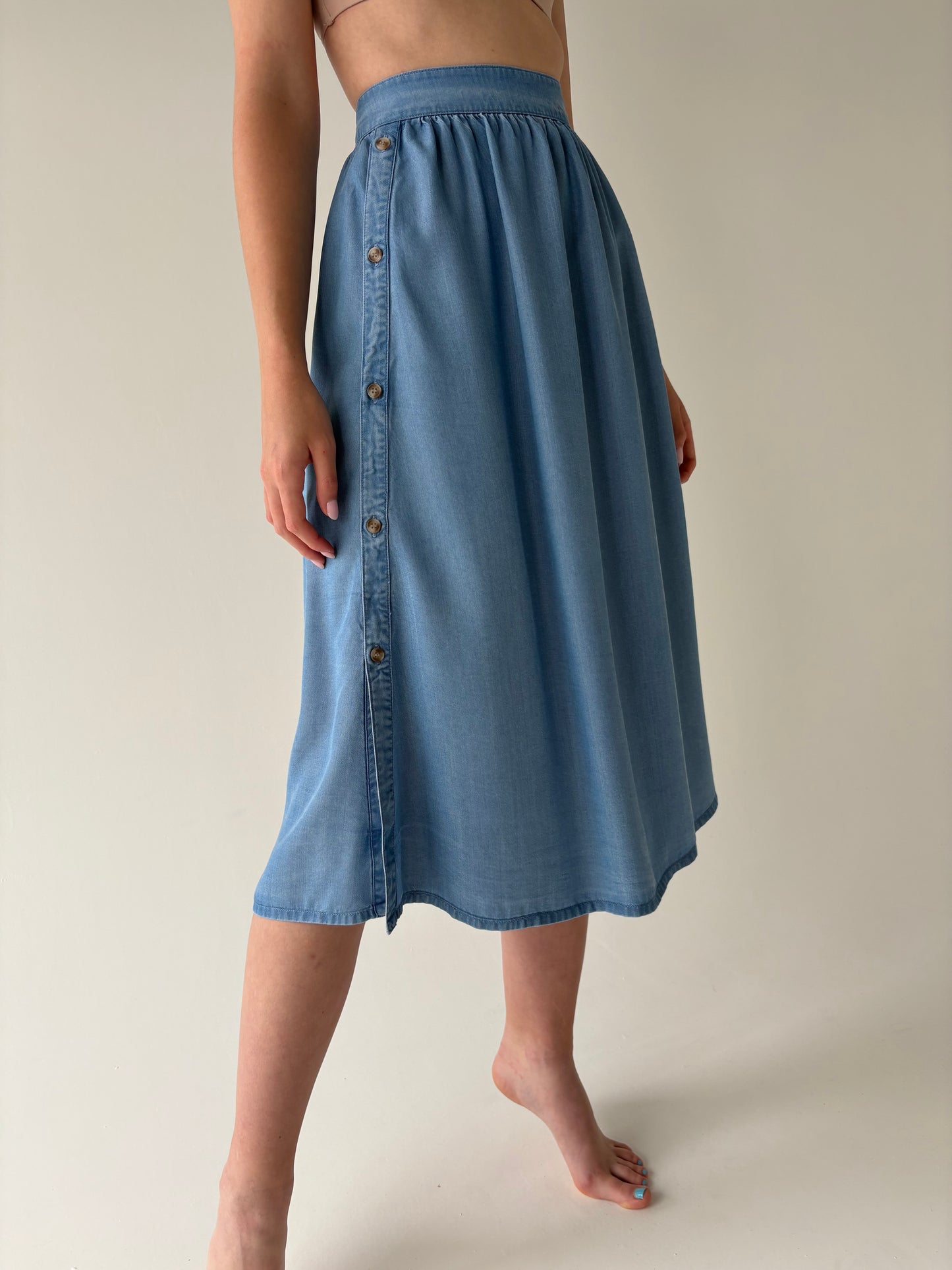 Fustă din jeans super subțire de vară light wash cu talie ultra înaltă