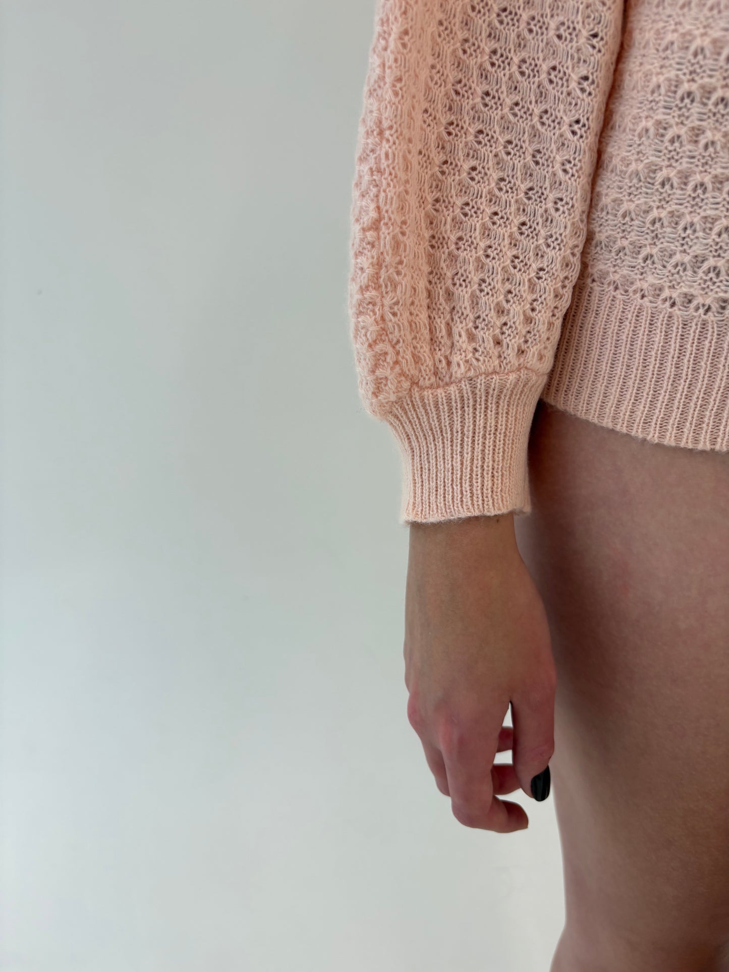 Pulover vintage light salmon pink texturat din mix de lana extrafina