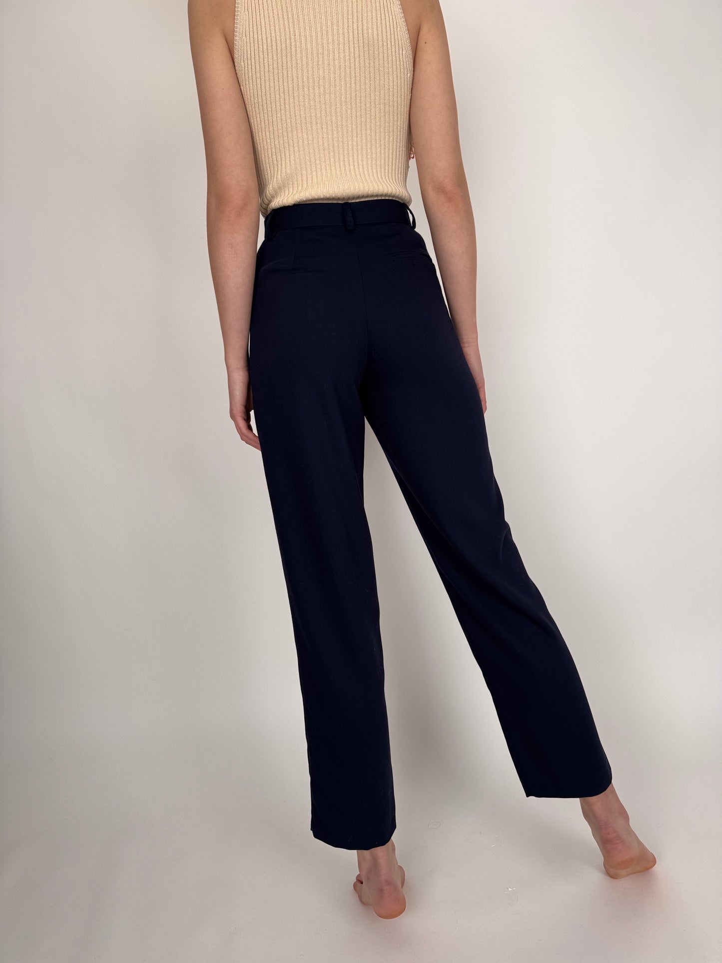Pantaloni Navy cu talie ultra marcată înaltă