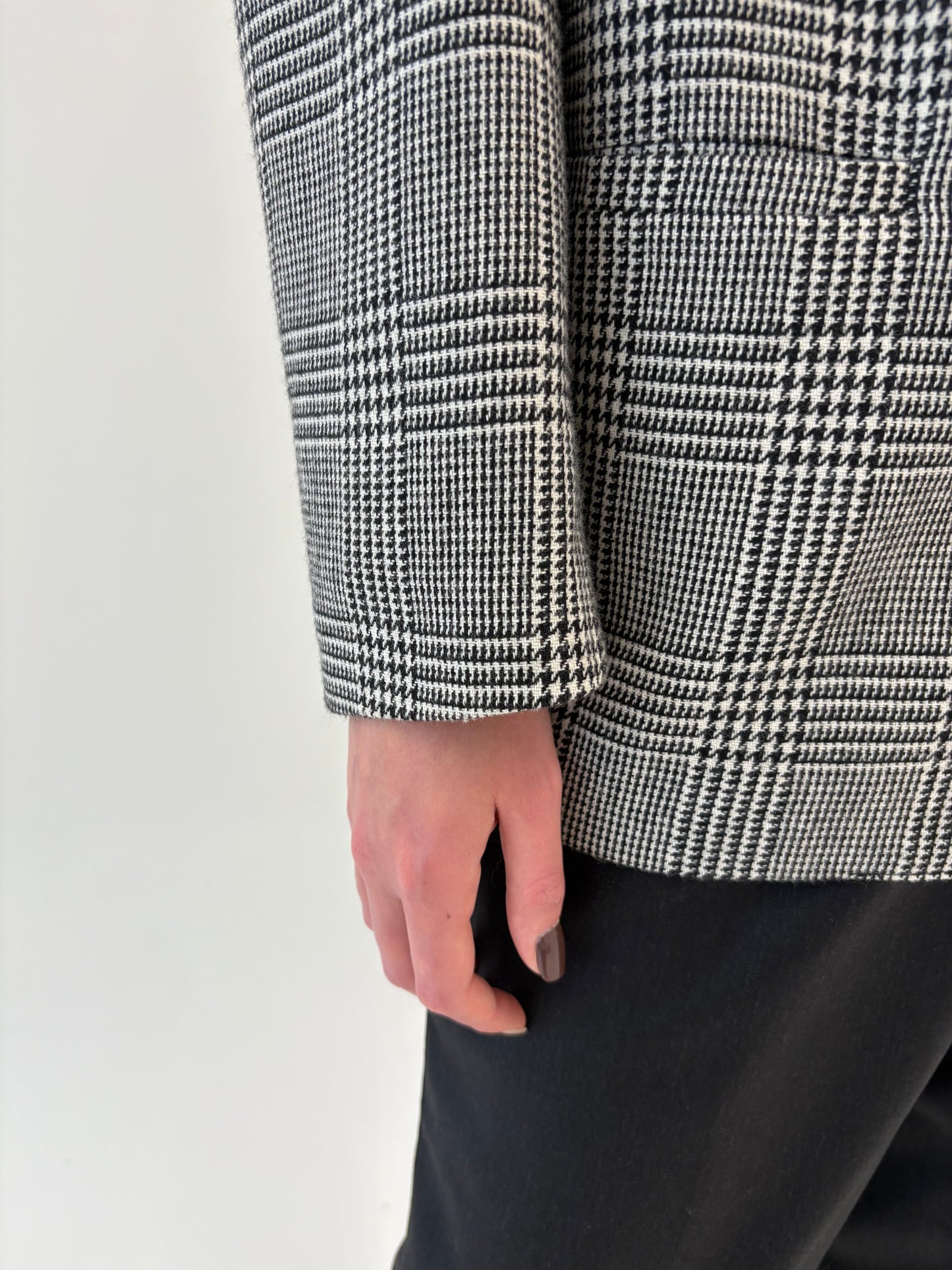 Sacou vintage pied de coq din Tartan de lana în carouri fine