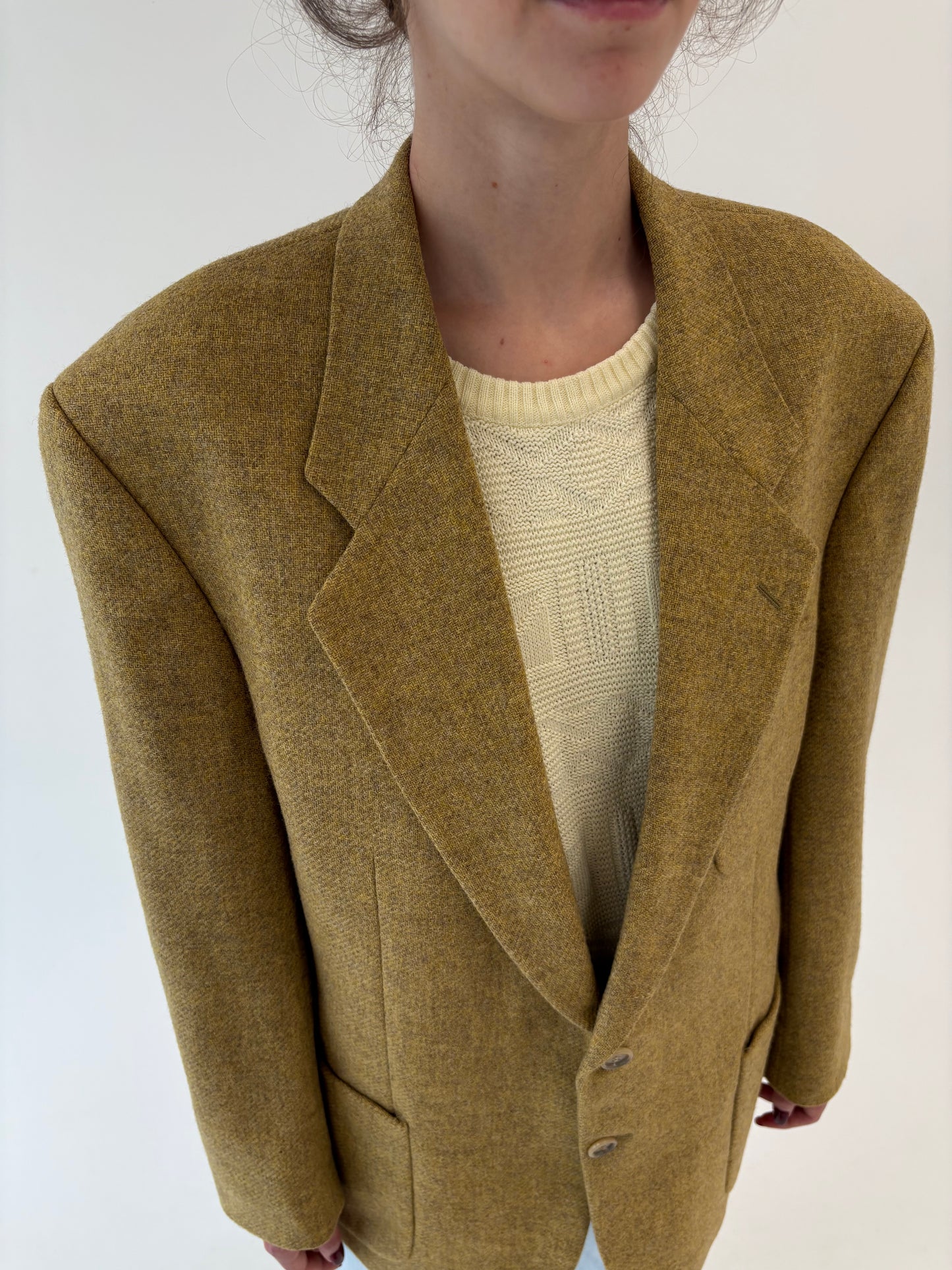 Sacou vintage camel din tweed scotian de lana pura virgină certificată