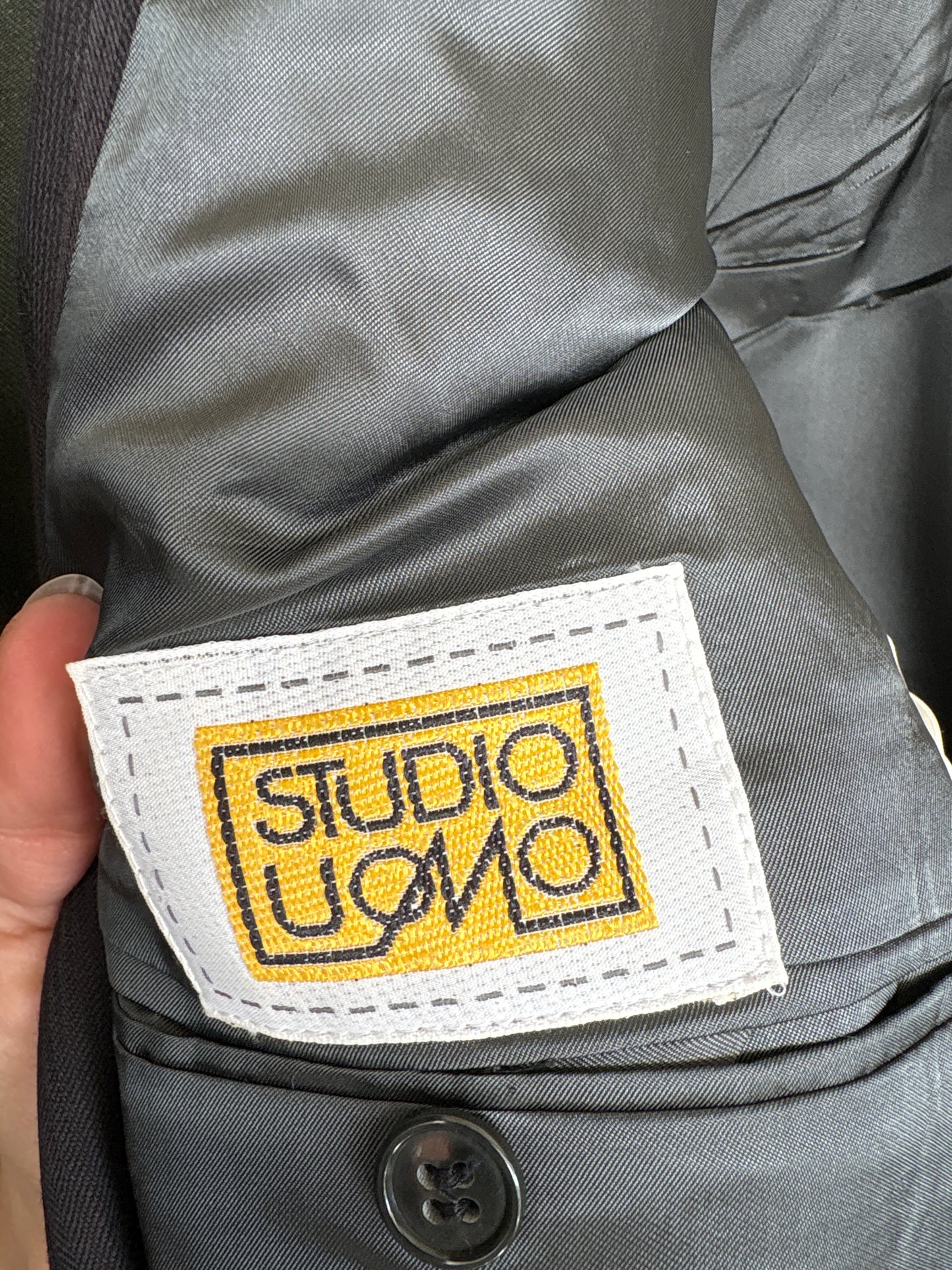 Sacou italian în croi actual steel gray cu dungi fine verticale negre