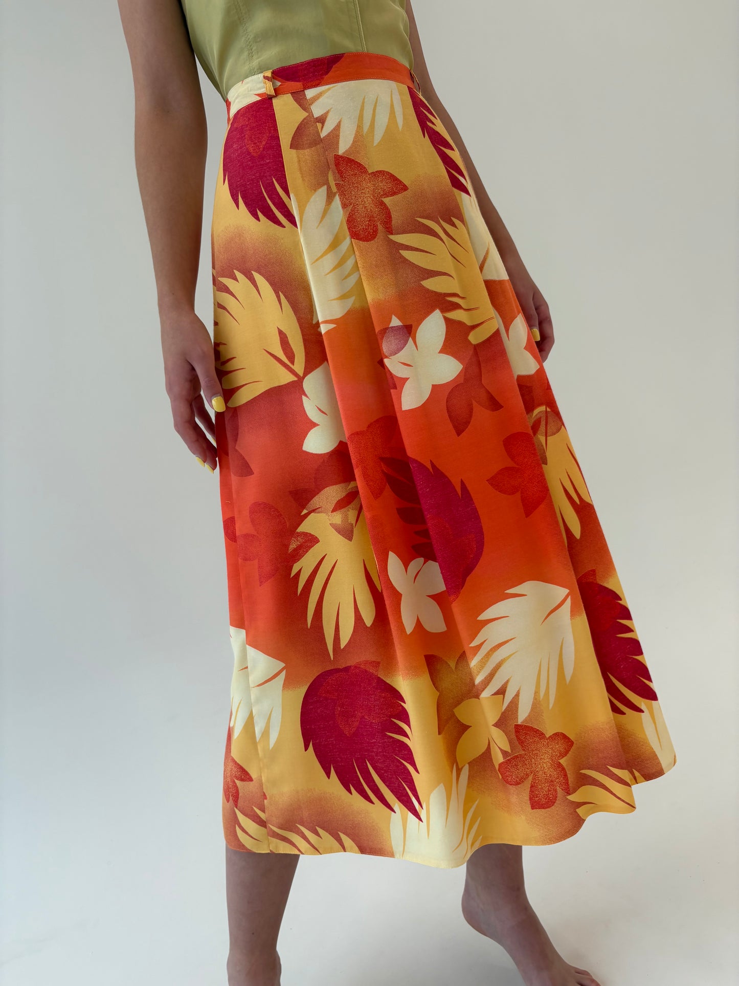 Fustă vintage în culori superbe cu talie ultra înaltă și print organic