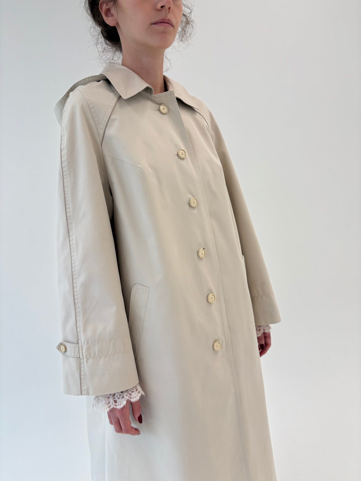 Trench vintage impermeabil cu glugă detașabilă off white