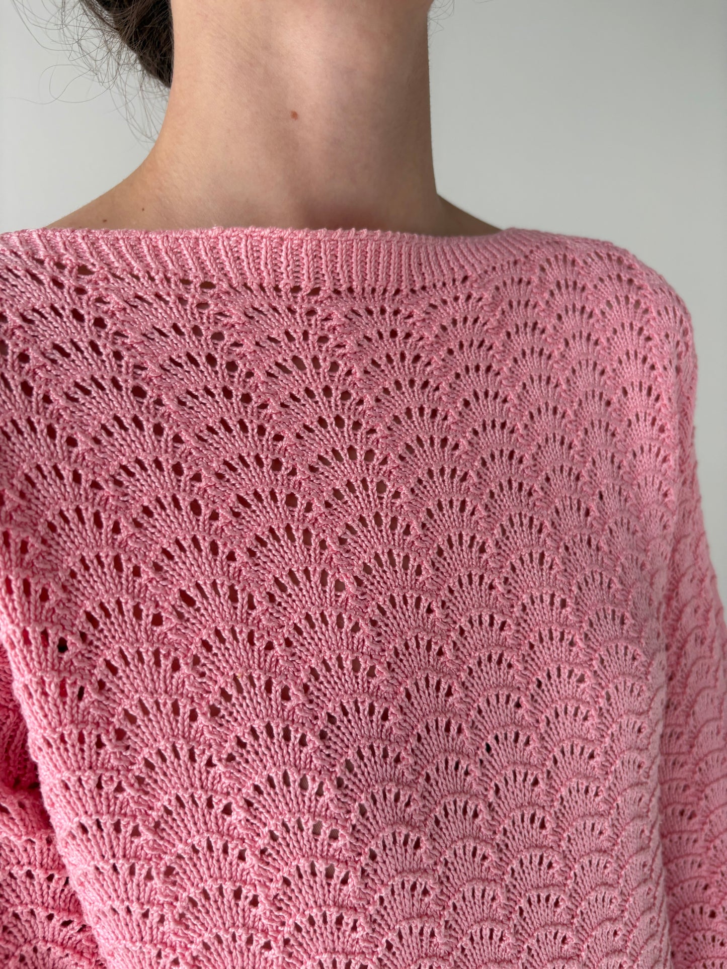 Bluză baby pink din bumbac excepțional dantelat tip macrame