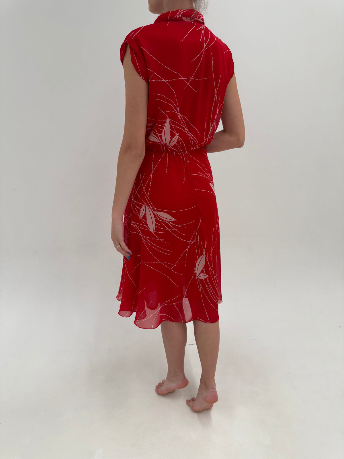 Rochie vintage italian cherry red din vascoza cu talie ultra înaltă elastică