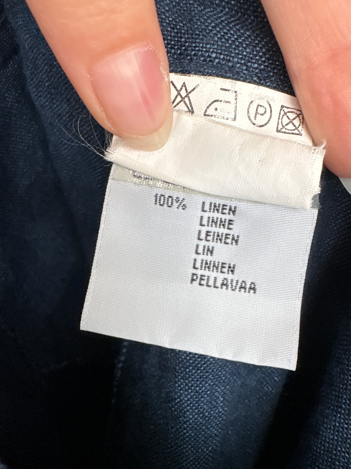 Pantaloni dark blue din pânză de in în croi clasic