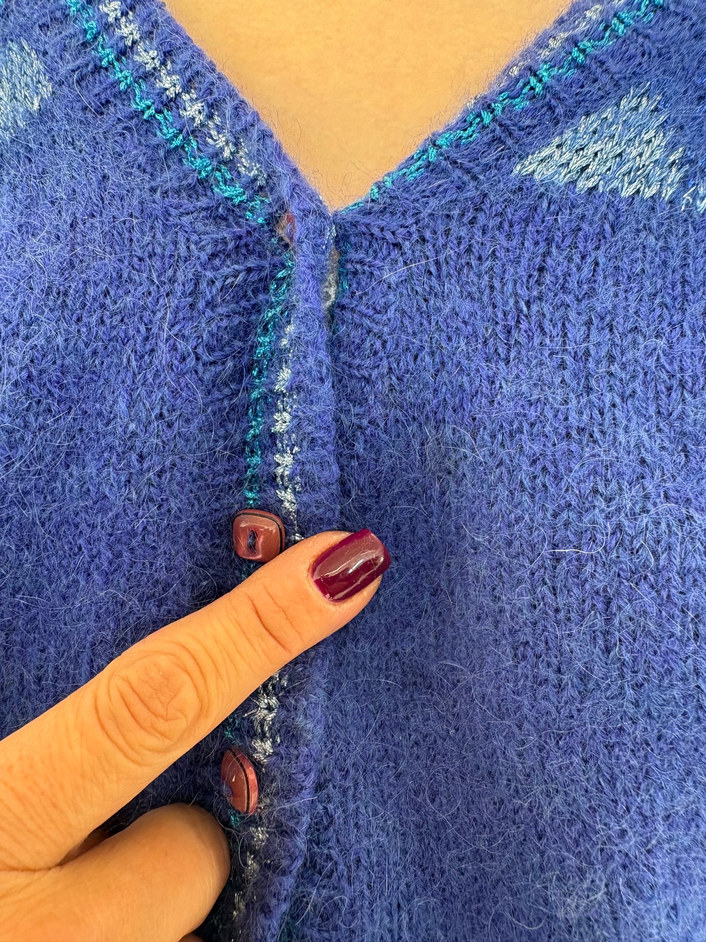 Cardigan vintage petite gros albastru regal din baby mohair