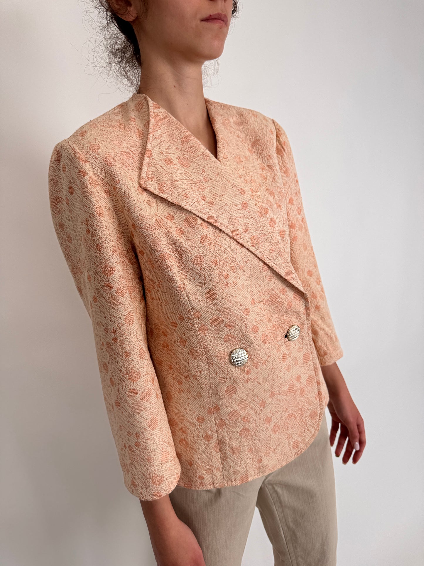 Sacou vintage cambrat din brocart în culori pudrate