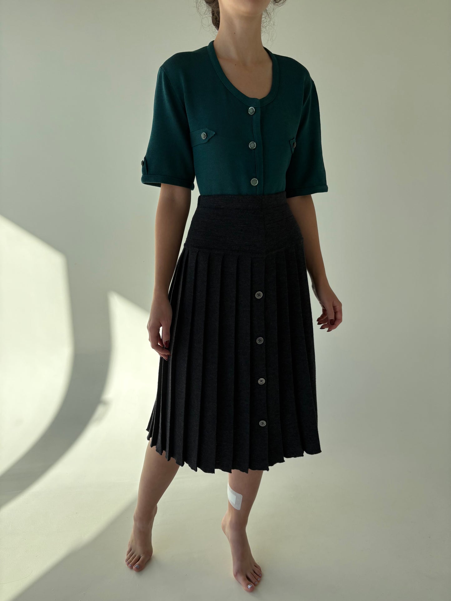 Fustă plisată charcoal gray din jerse de lana merino extrafina de gramaj mare