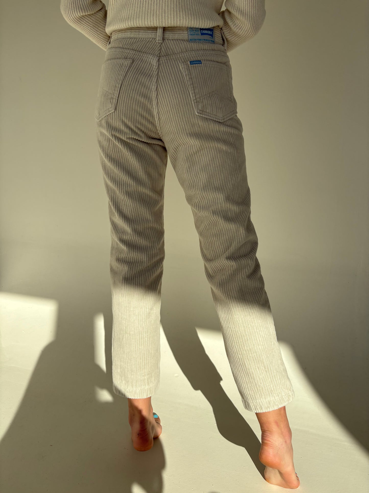 Pantaloni vintage italienești din corduroy gros off white
