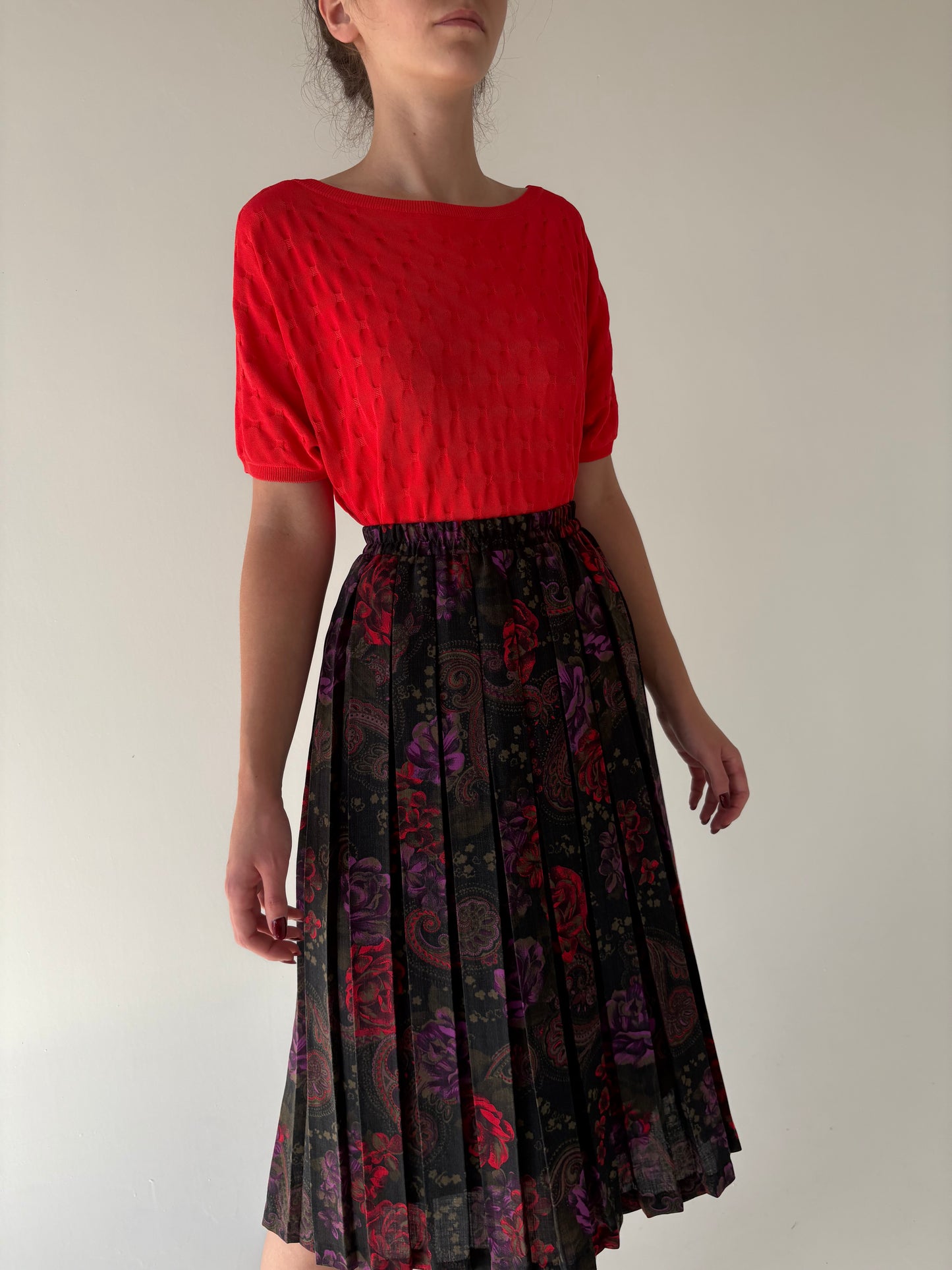 Fustă vintage plisată din lanita extrafina cu talie ultra înaltă elastică