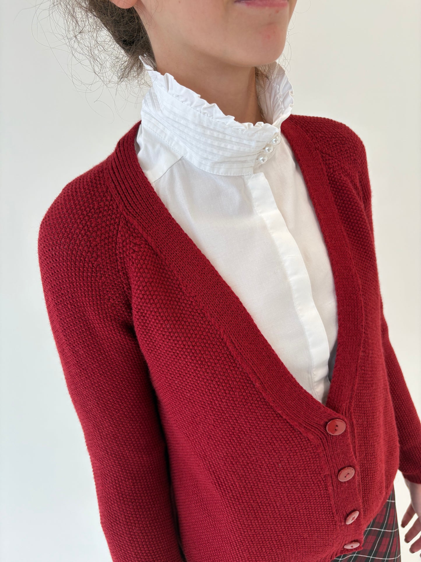 Cardigan oxblood italian din lana merino extrafina de gramaj mare