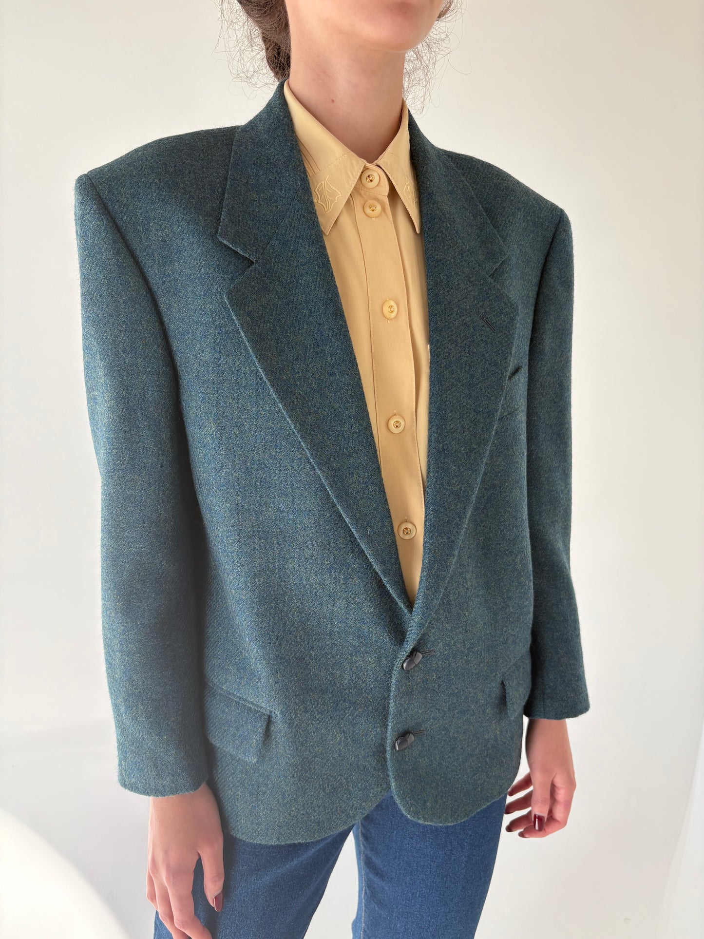 Sacou vintage italian petite din tweed de lana pura virgină certificată