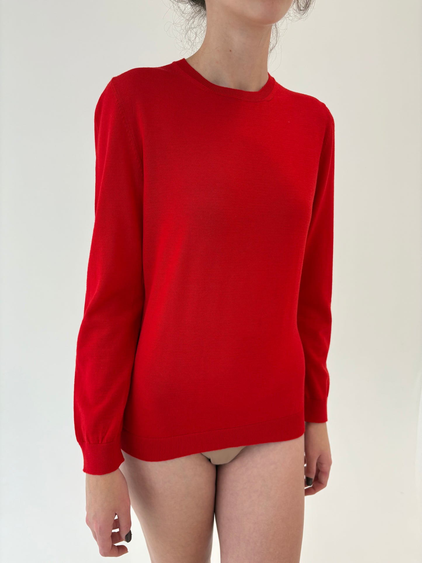 Pulover italian roșu tare clasic din lana merino extrafina
