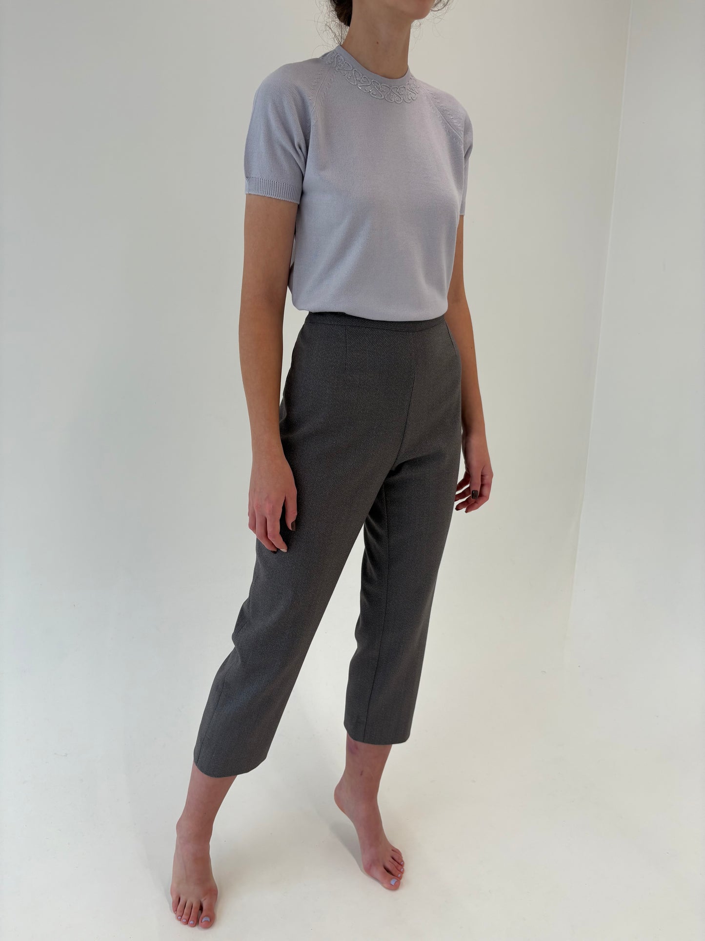 Pantaloni țigaretă petite din stofă de vascoza cu lana extrafina