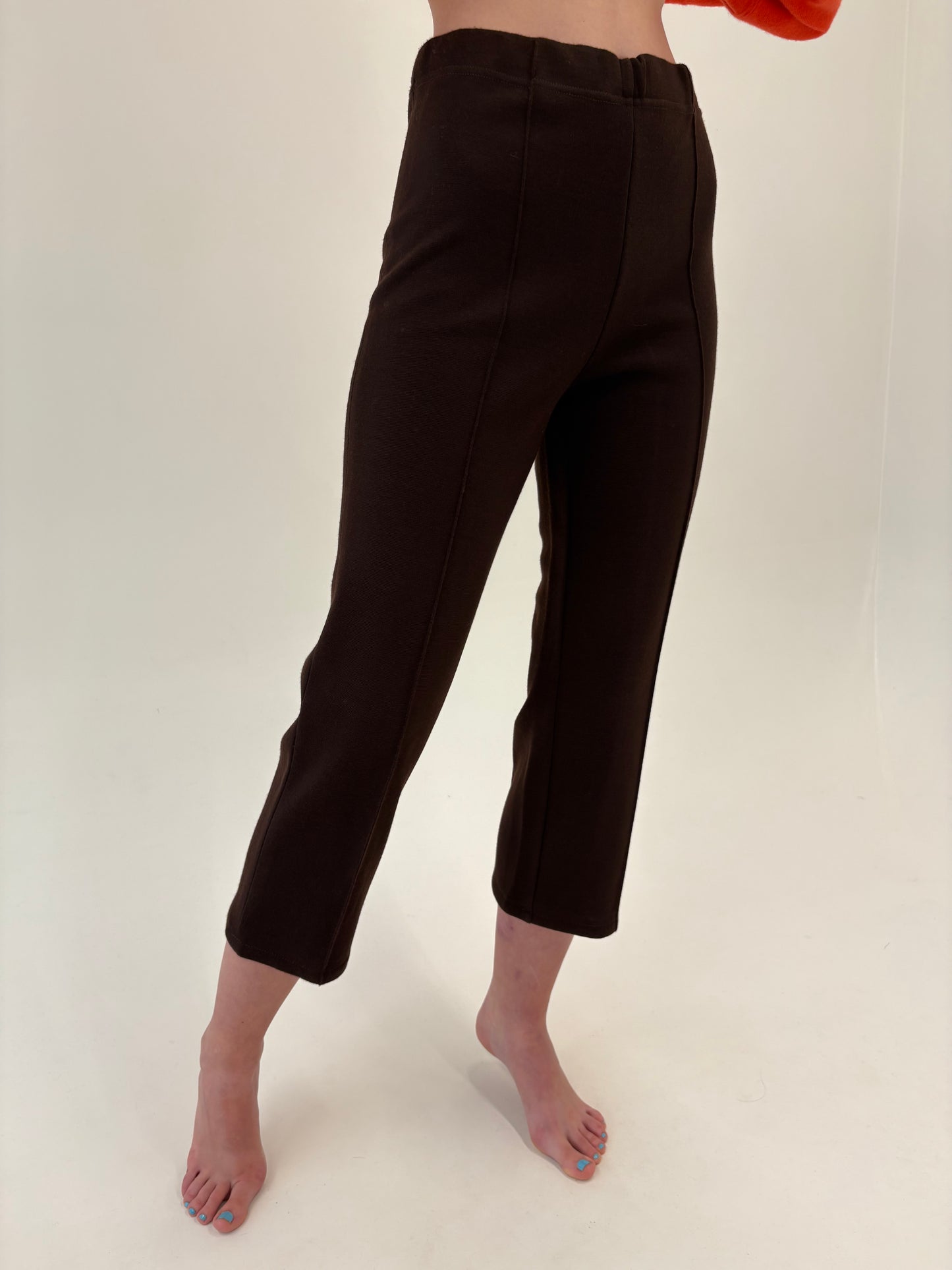 Pantaloni high end italieni cu talie ultra înaltă din tricot de lana merino
