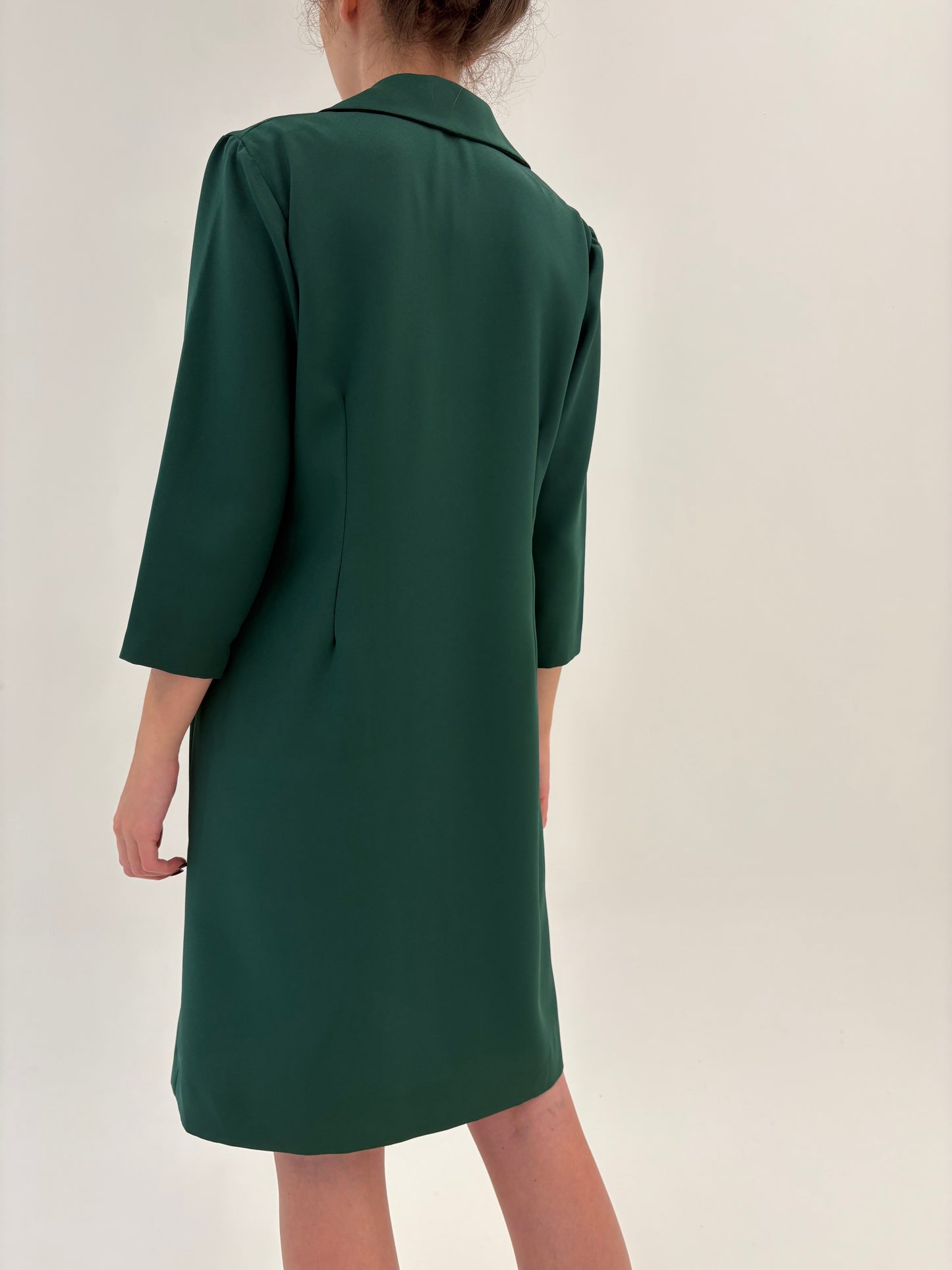 Rochie forest green tip cămașă din Georgette ușor cambrata