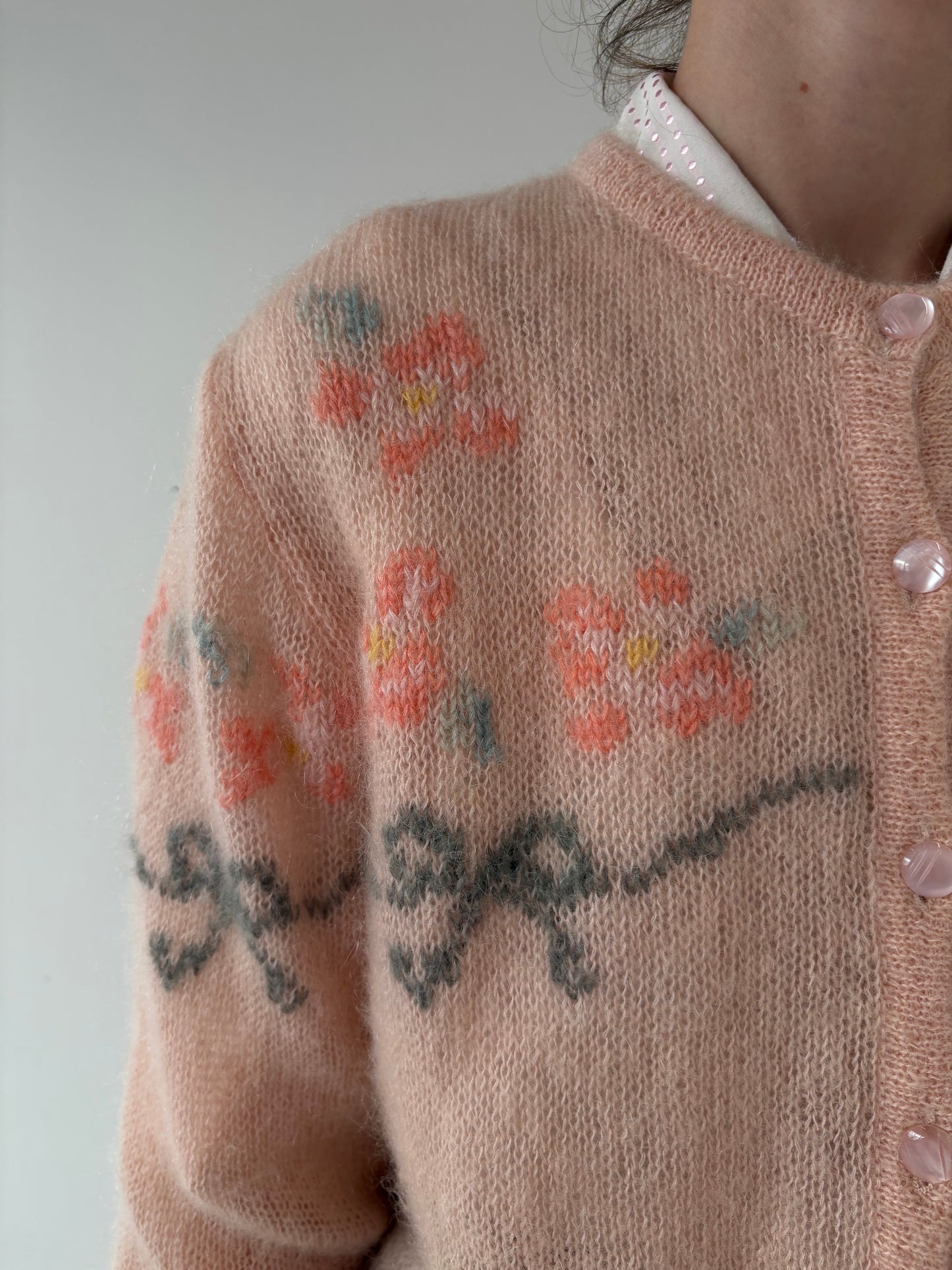 Cardigan italian vintage din baby mohair light salmon pink