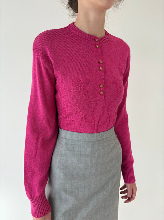 Pulover vintage Barbie pink din mix de lana merino extrafina de gramaj mare